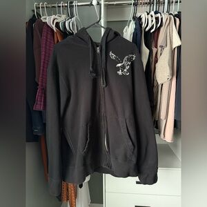 American Eagle black zip up hoody retro vintage style XXL